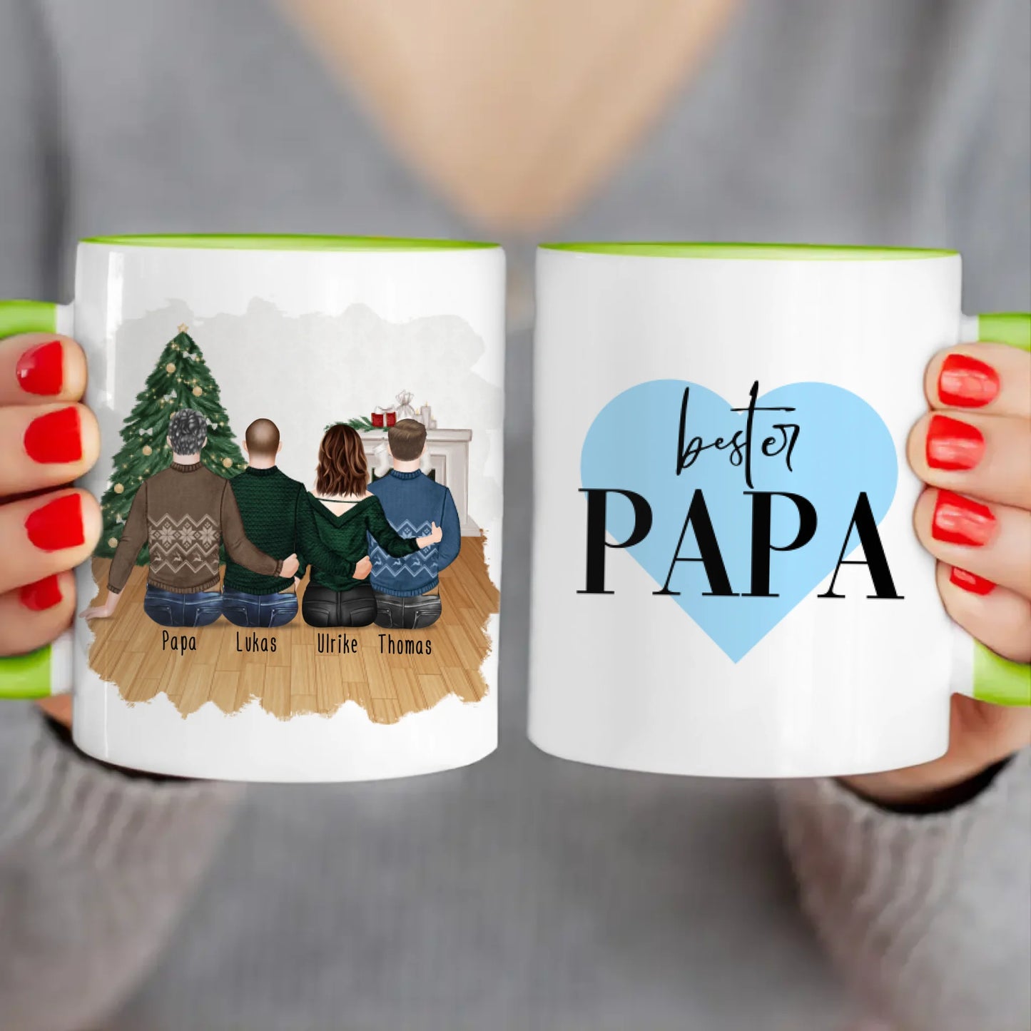 Personalisierte Tasse mit Vater/Tochter/Sohn (1 Tochter + 2 Söhne) - Weihnachtstasse