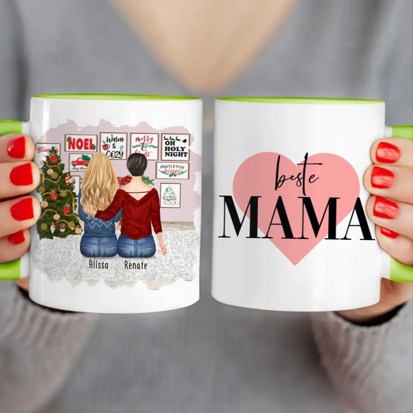 Personalisierte Tasse mit Mutter/Tochter (1 Tochter) - Weihnachtstasse