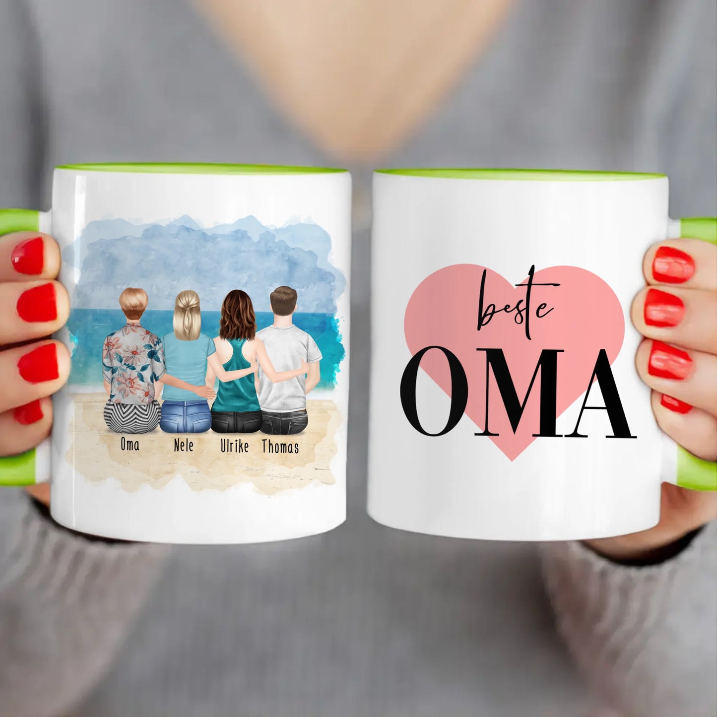 Personalisierte Tasse für Oma (2 Frauen + 1 Mann + 1 Oma)