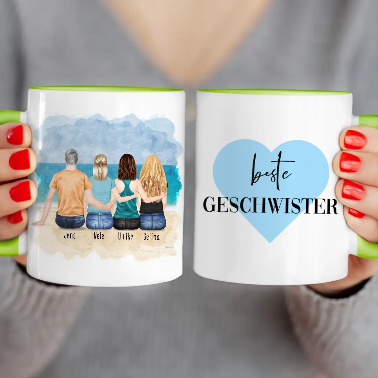 Personalisierte Tasse mit Bruder/Schwester (3 Schwestern + 1 Bruder)