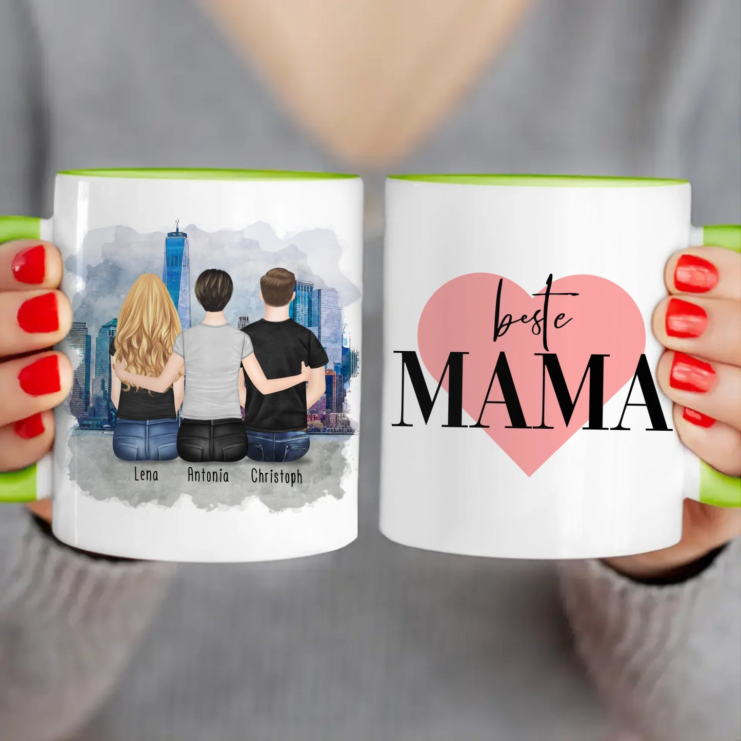 Personalisierte Tasse mit Mutter/Tochter/Sohn (1 Tochter + 1 Sohn)