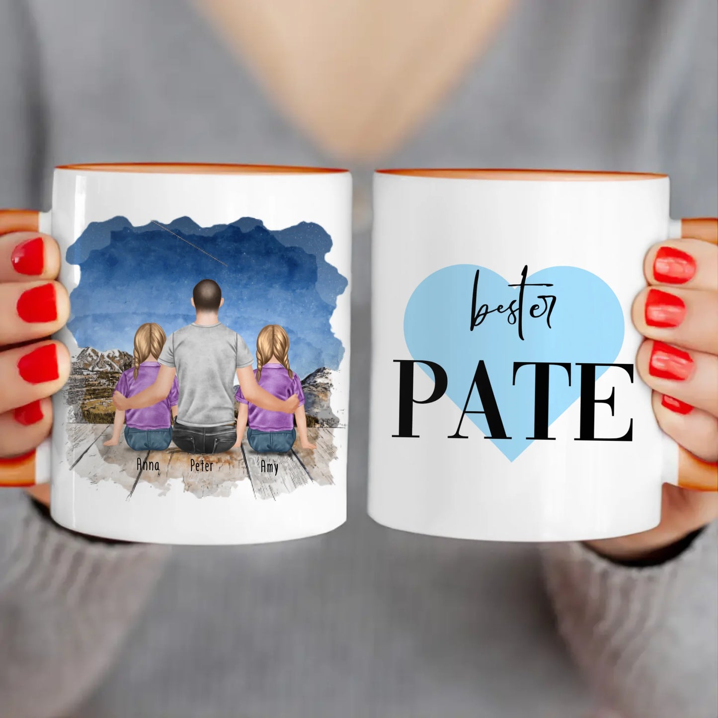 Personalisierte Tasse - Bester Pate (2 Kinder + 1 Mann)