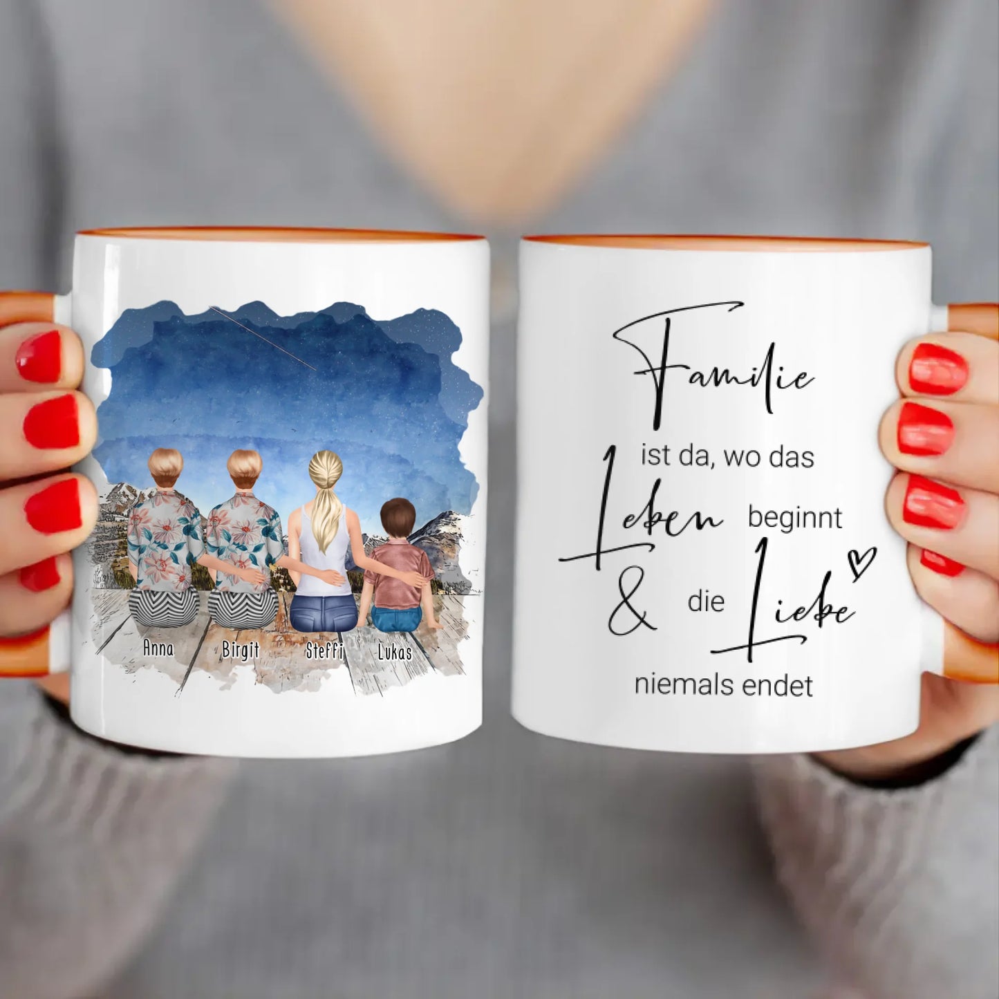 Personalisierte Tasse - 4 Generationen - Uroma, Oma, Mama, Kind