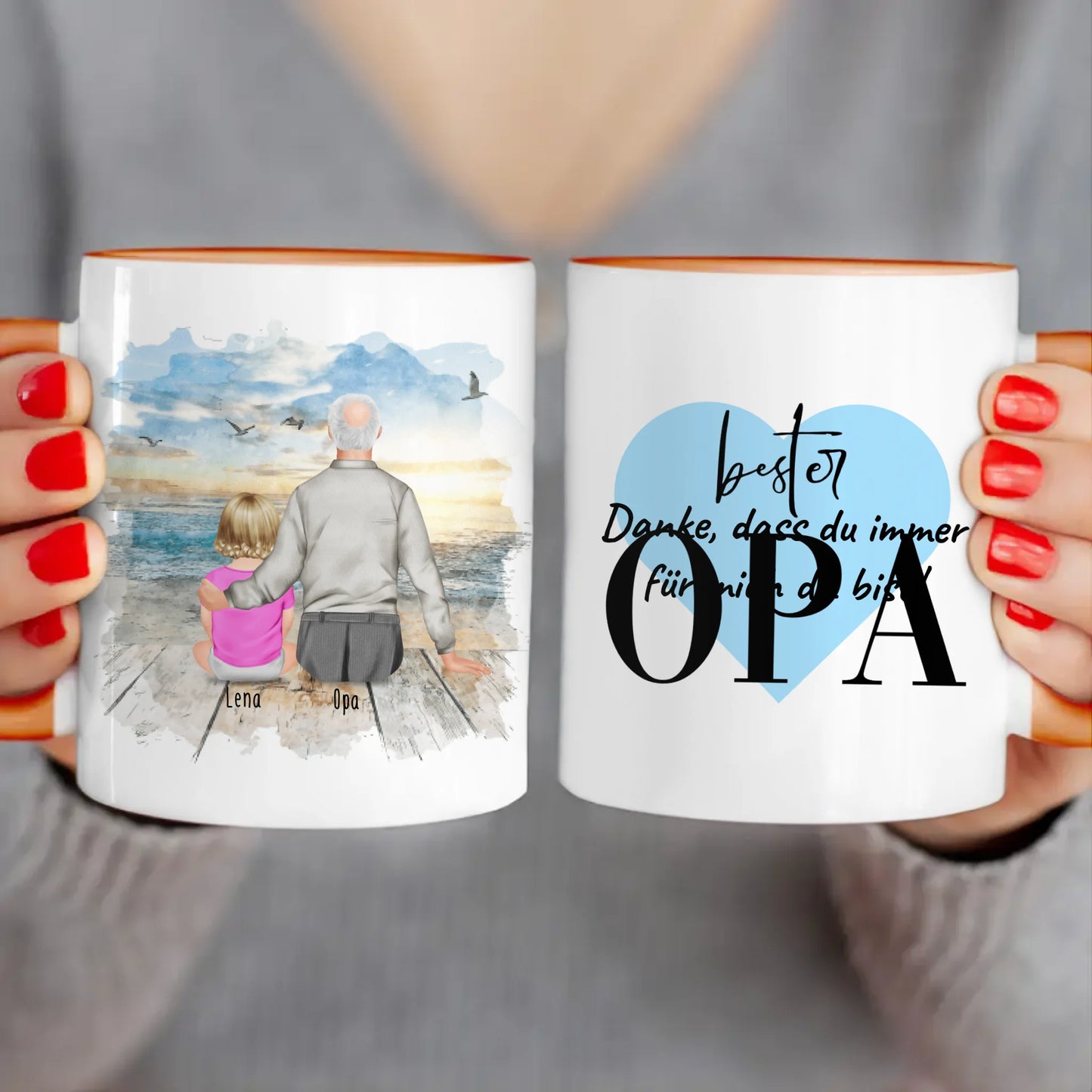 Personalisierte Tasse für Opa (1 Baby + 1 Opa)