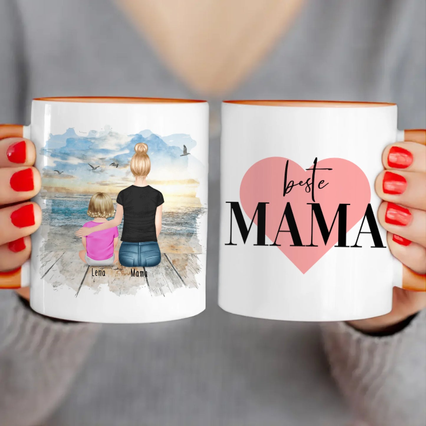 Personalisierte Tasse mit Mutter und Baby (1 Baby + 1 Mutter)