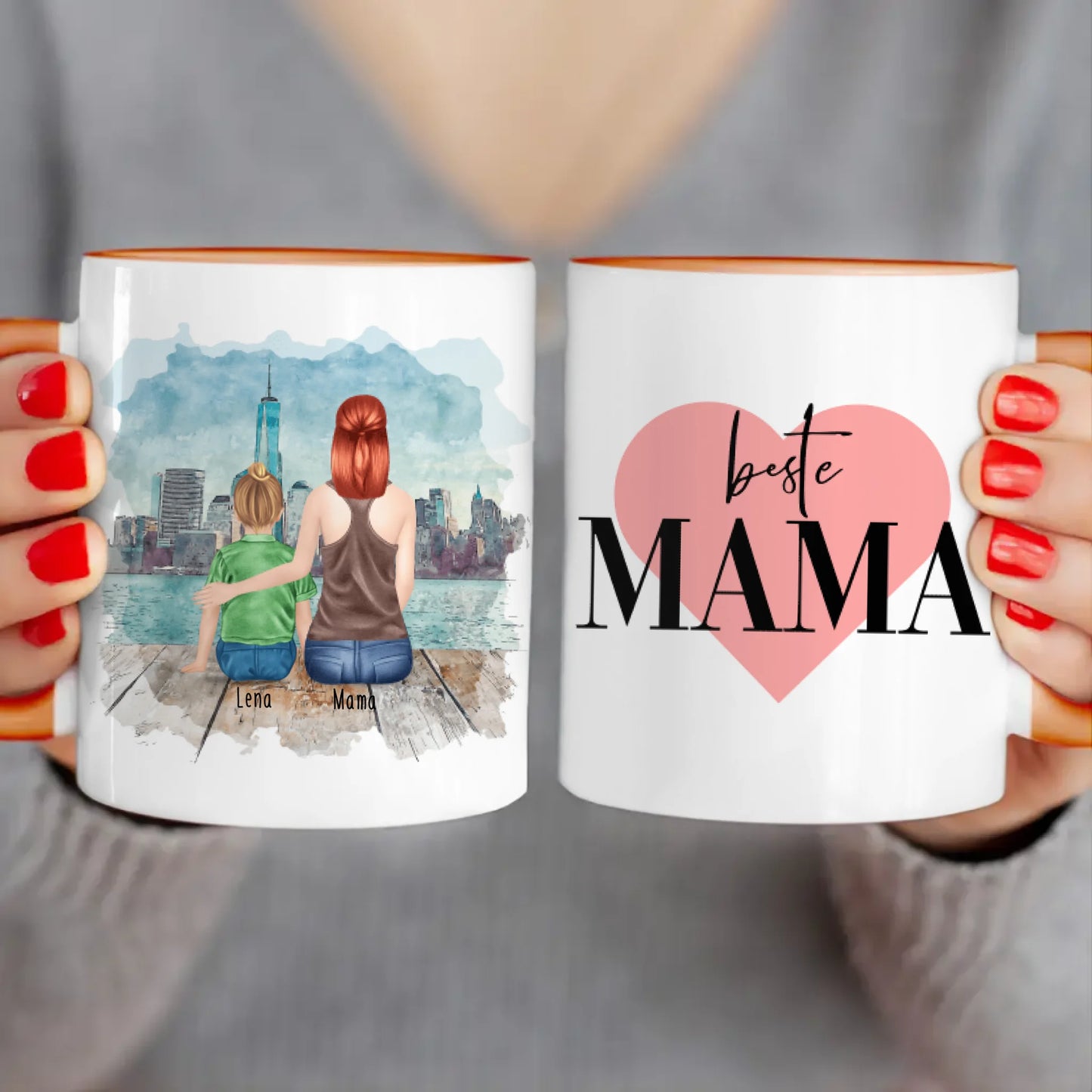 Personalisierte Tasse mit Mutter und Kind (1 Kind + 1 Mutter)