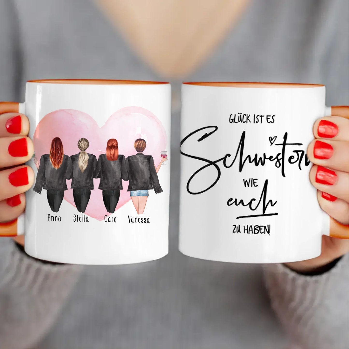 Personalisierte Tasse - Beste Schwestern mit Jacken (4 Schwestern)