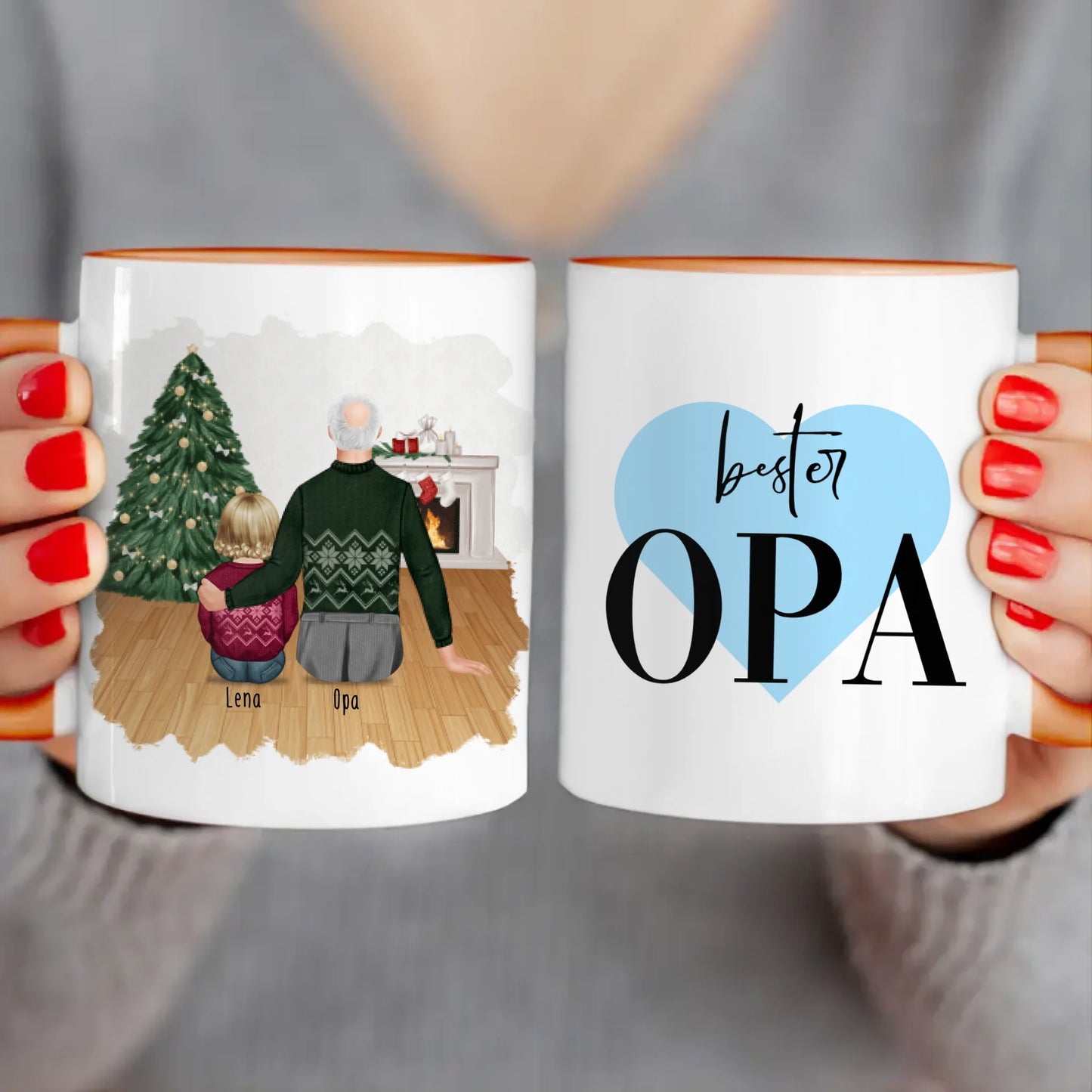 Personalisierte Tasse für Opa (1 Baby + 1 Opa) - Weihnachtstasse