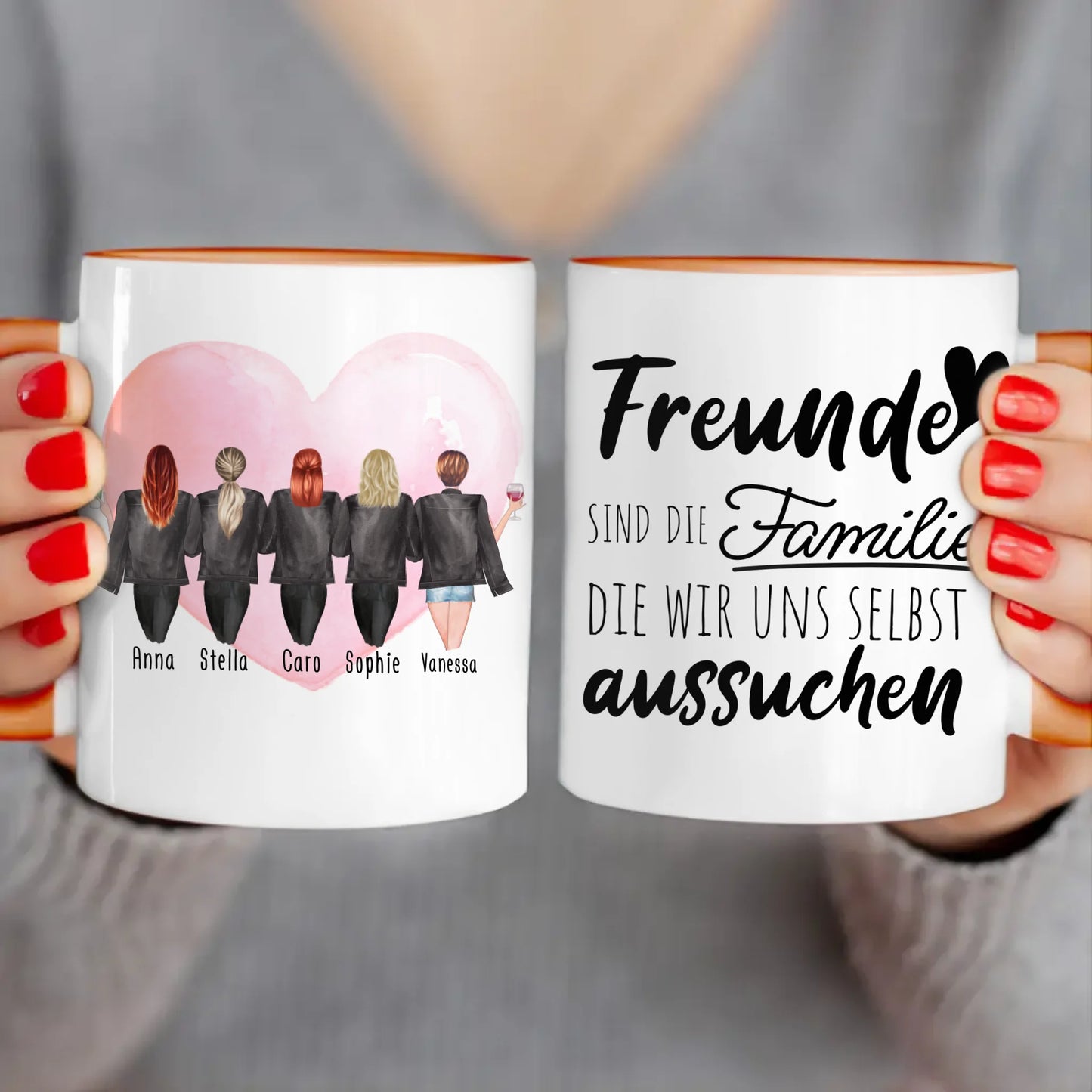 Personalisierte Tasse - Beste Freundinnen mit Jacken (5 Freundinnen)