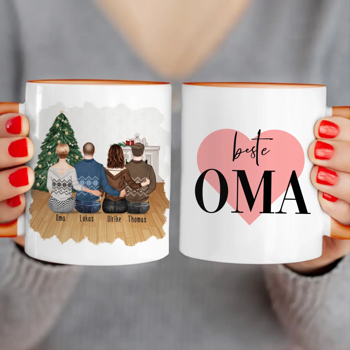 Personalisierte Tasse für Oma (1 Frau + 2 Männer + 1 Oma) - Weihnachtstasse