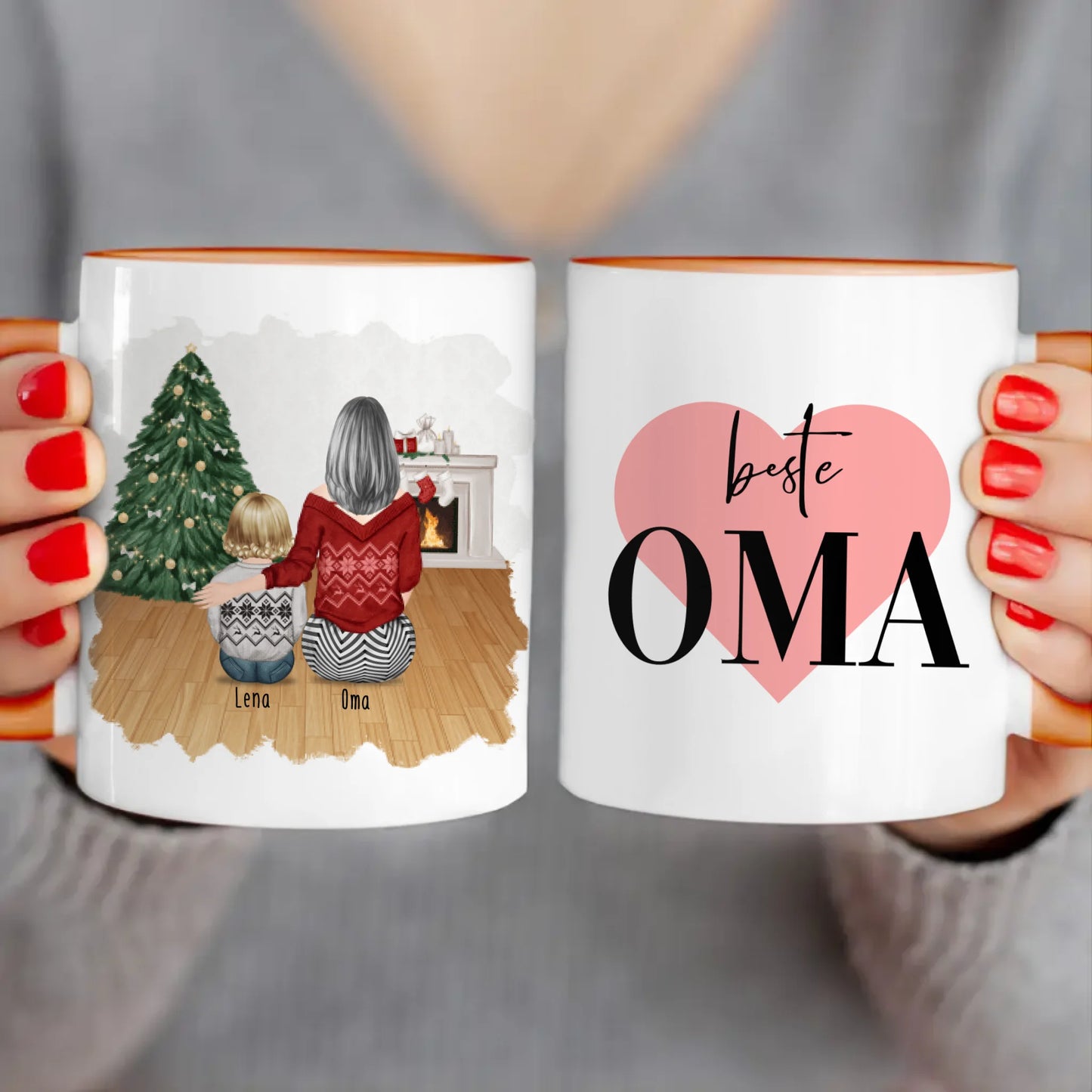 Personalisierte Tasse für Oma (1 Baby + 1 Oma) - Weihnachtstasse