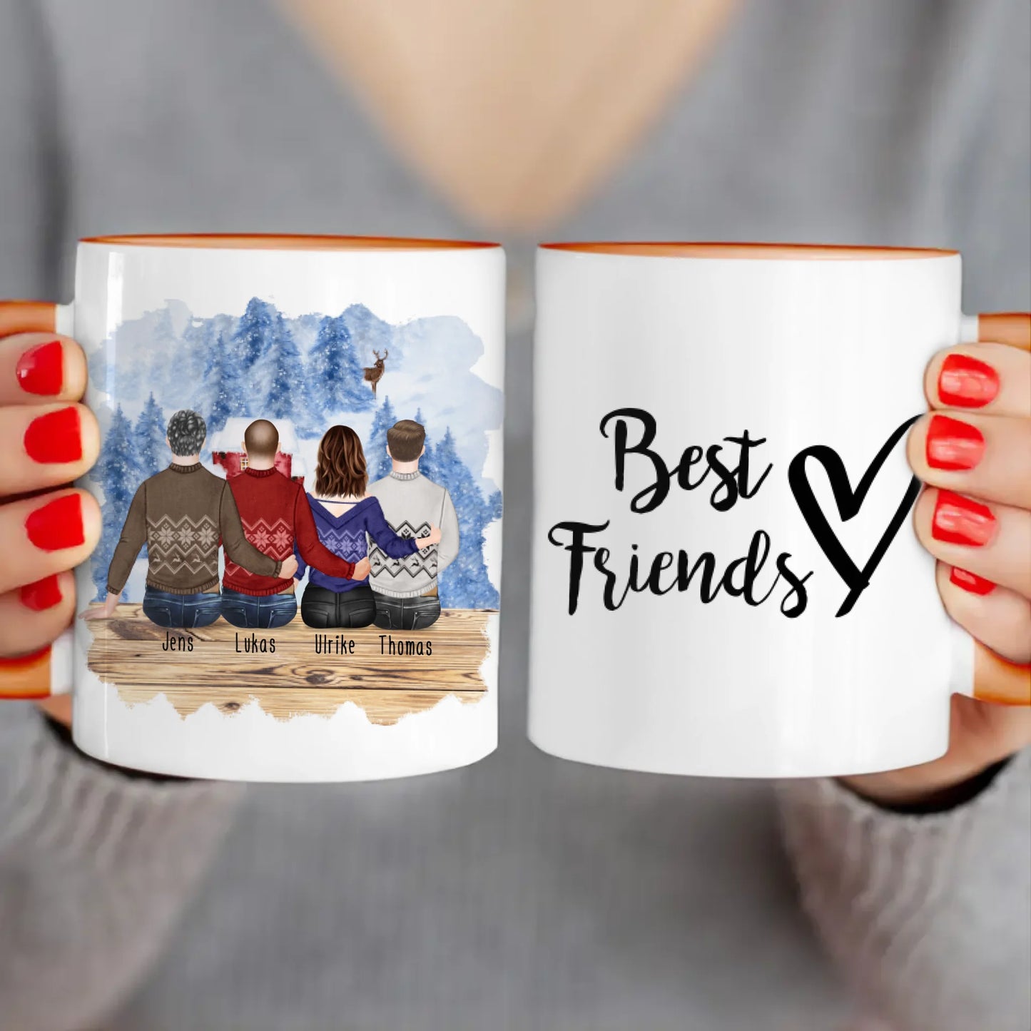 Personalisierte Tasse - Beste Freunde (1 Frau + 3 Männer) - Weihnachtstasse