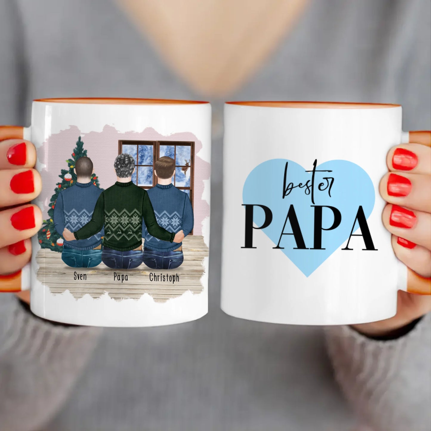 Personalisierte Tasse mit Vater/Sohn (2 Söhne) - Weihnachtstasse