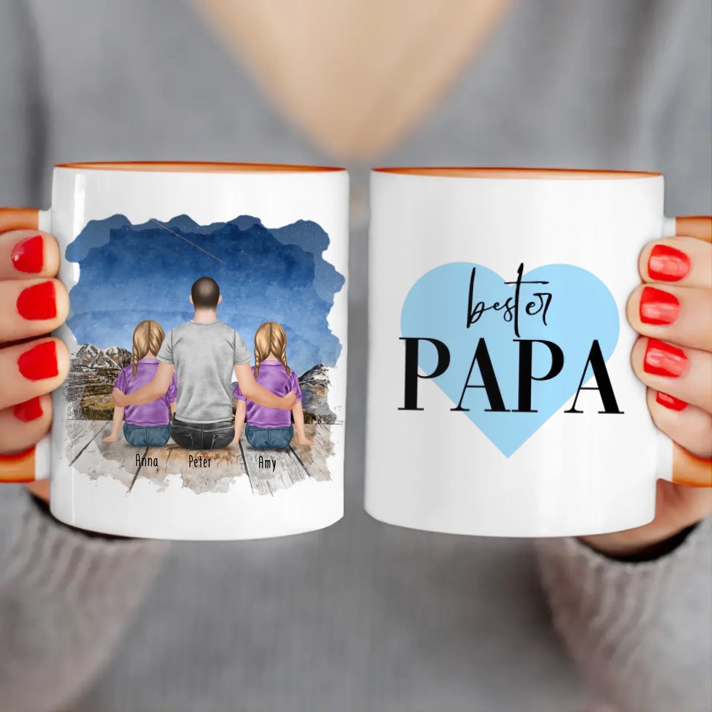 Personalisierte Tasse mit Vater/Kind (2 Kinder + 1 Vater)