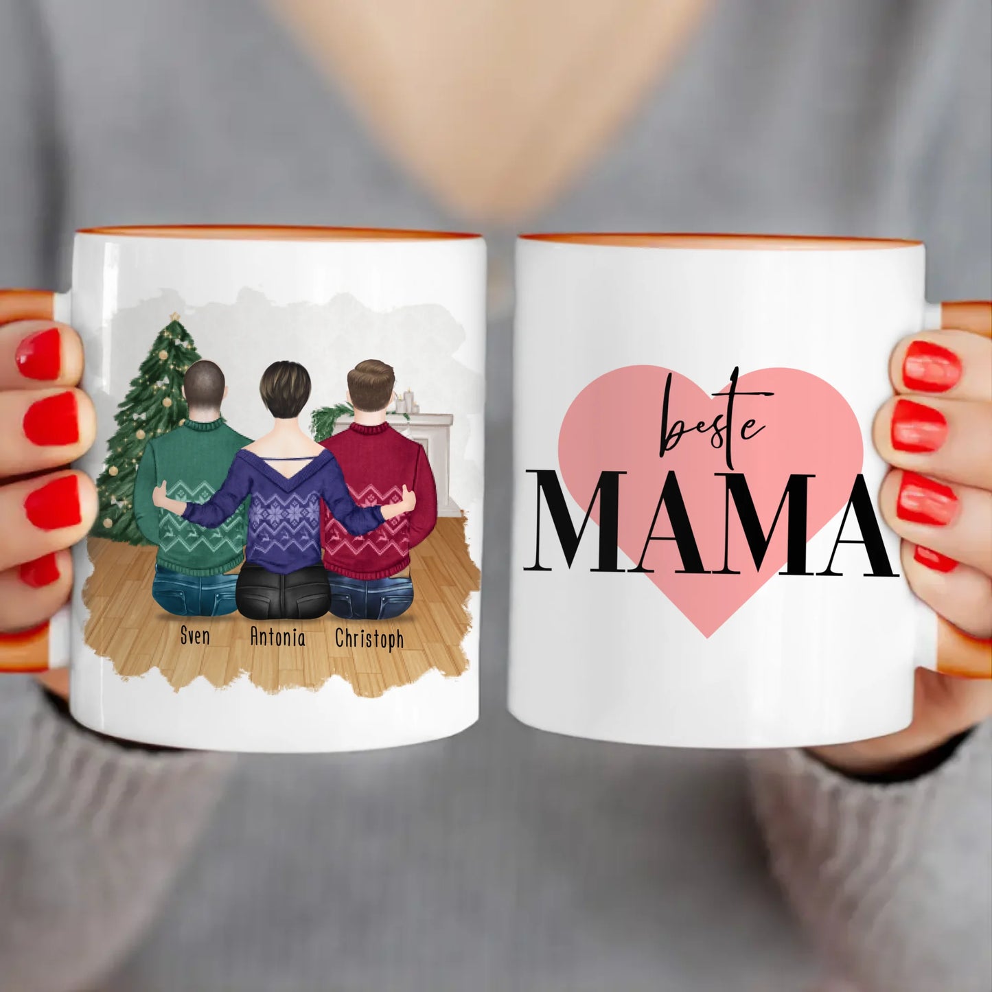 Personalisierte Tasse mit Mutter/Sohn (2 Söhne) - Weihnachtstasse