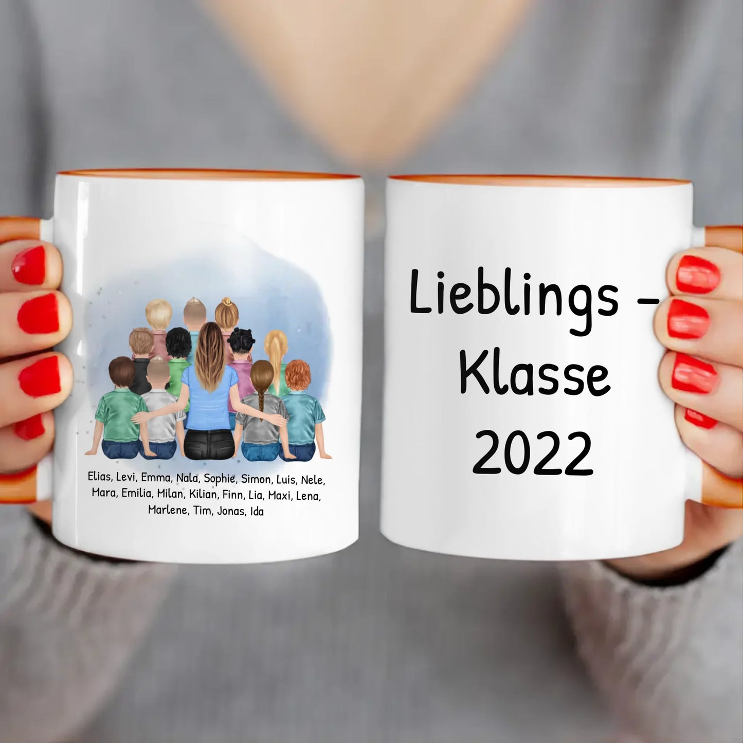 Personalisierte Tasse mit Lehrer/Lehrerin und Schulklasse (11-26 Schüler/Kinder)