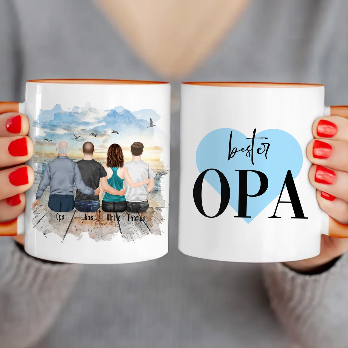 Personalisierte Tasse für Opa (1 Frau + 2 Männer + 1 Opa)