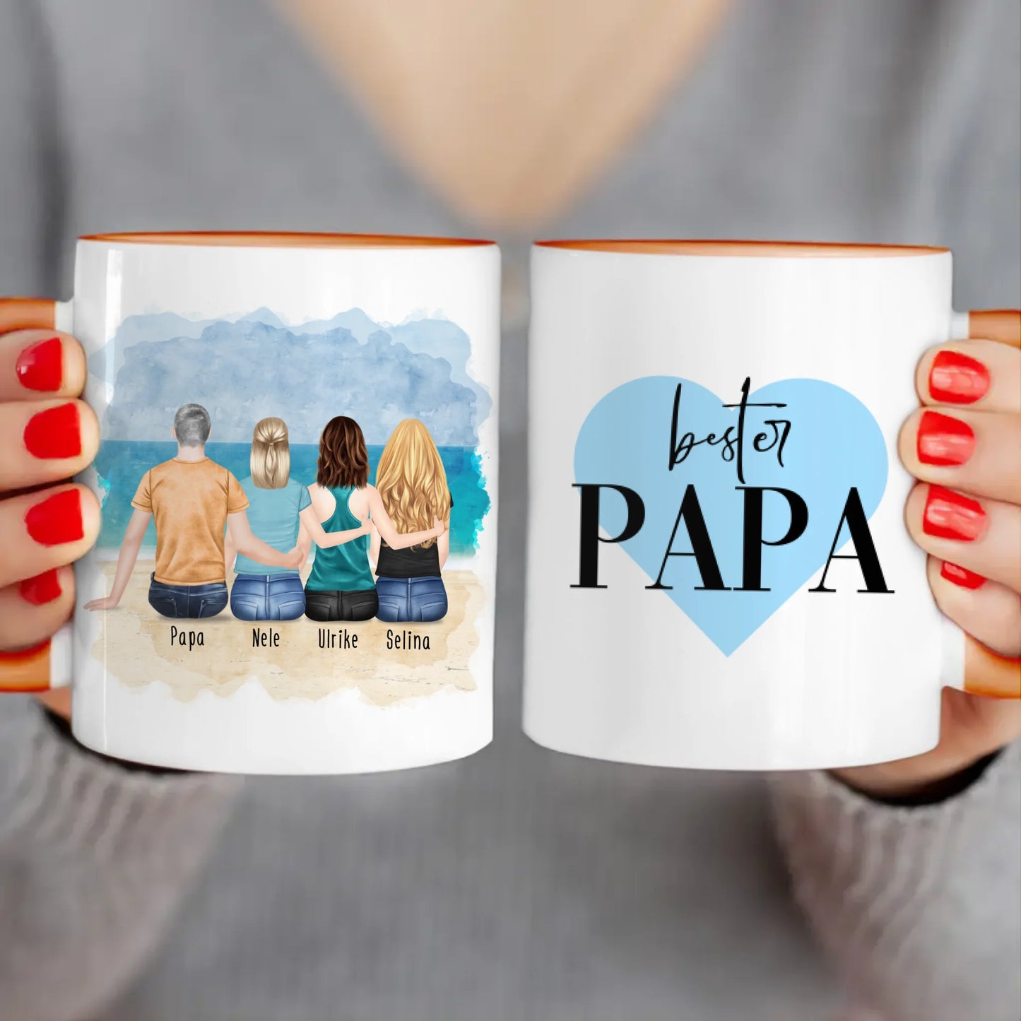 Personalisierte Tasse mit Vater/Tochter (3 Töchter)