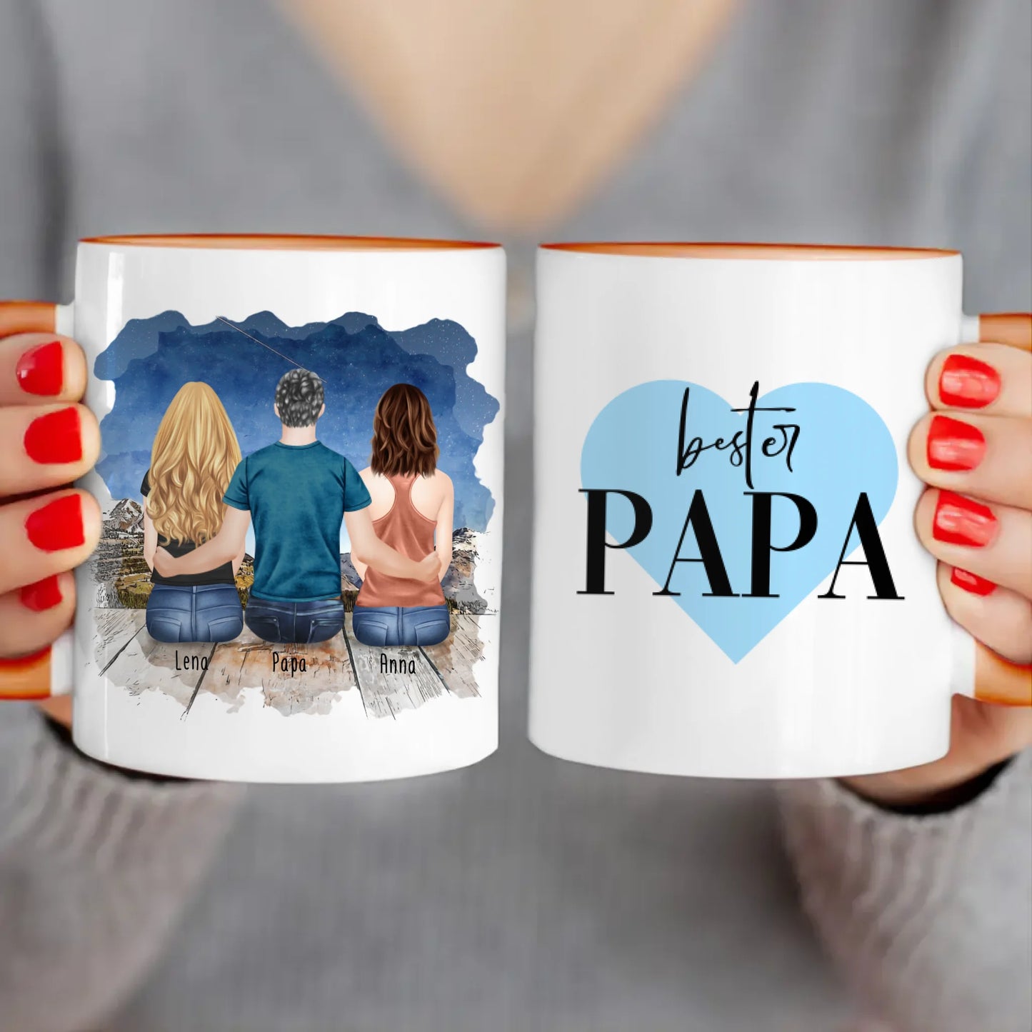 Personalisierte Tasse mit Vater/Tochter (2 Töchter)