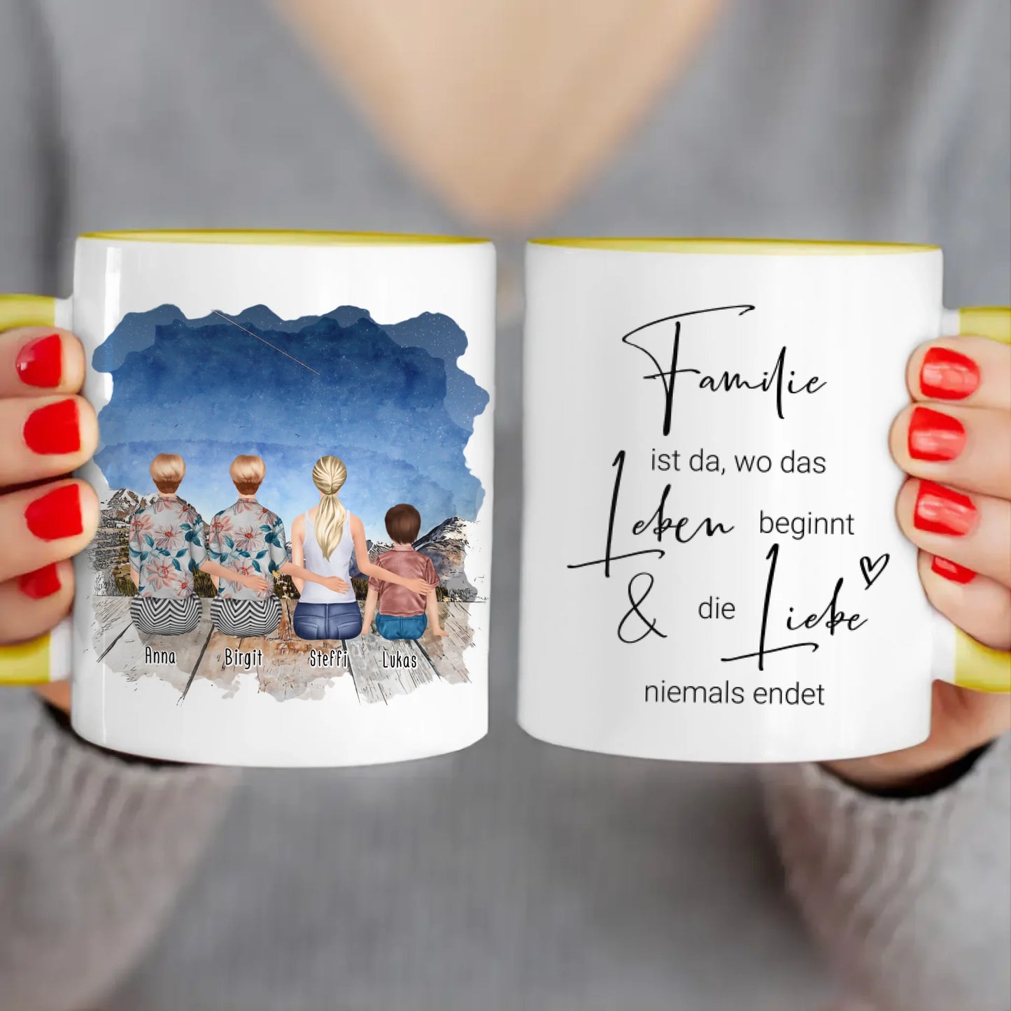 Personalisierte Tasse - 4 Generationen - Uroma, Oma, Mama, Kind