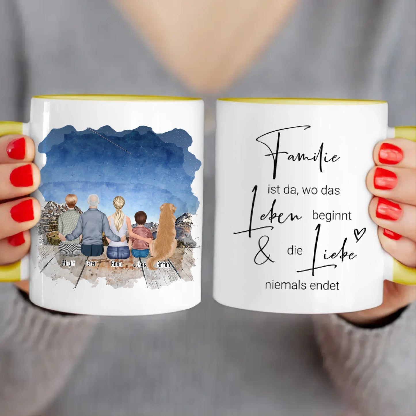 Personalisierte Tasse - Oma, Opa, Frau, Kind + 1 Hund/Katze