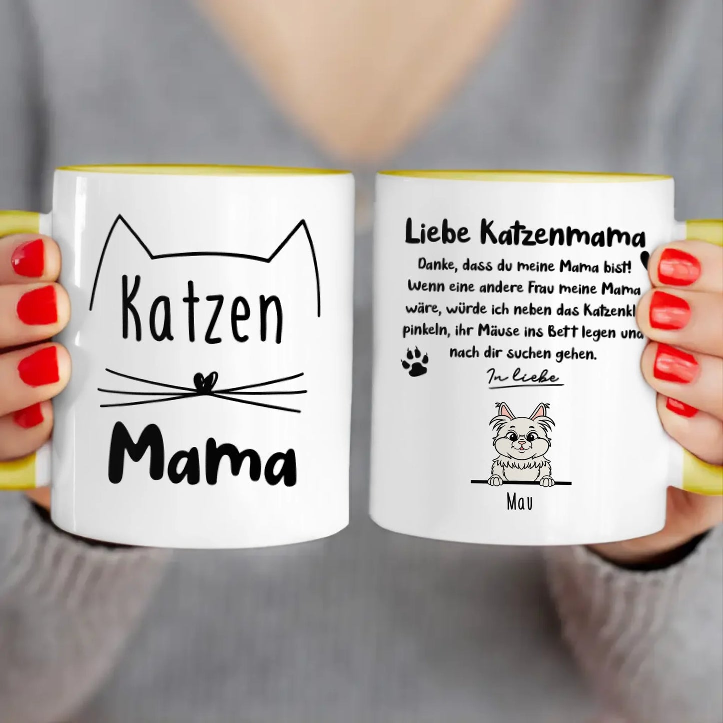 Personalisierte Tasse - Katzenmama/Katzenpapa (1-6 Katzen) (gezeichnet)