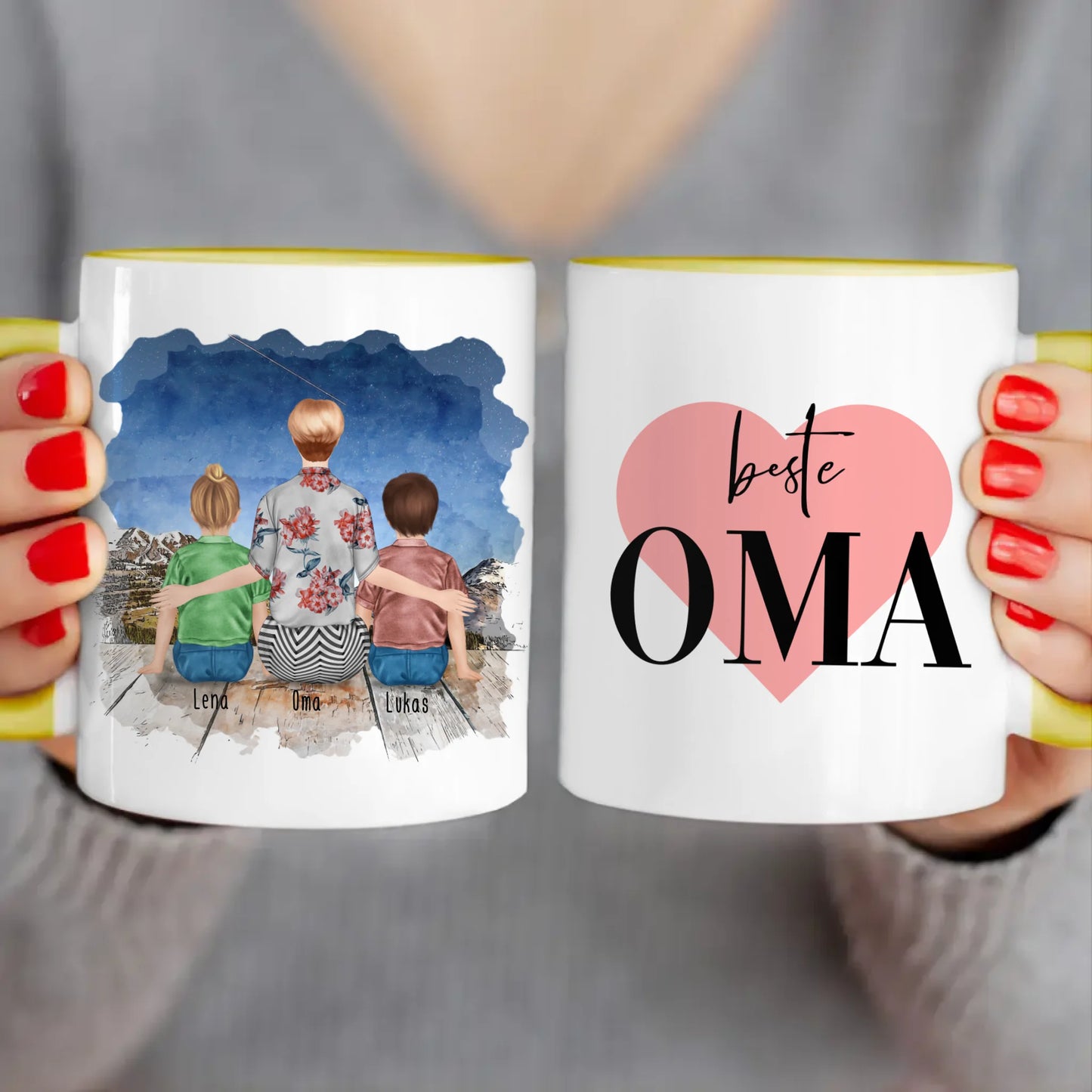 Personalisierte Tasse für Oma (2 Kinder + 1 Oma)