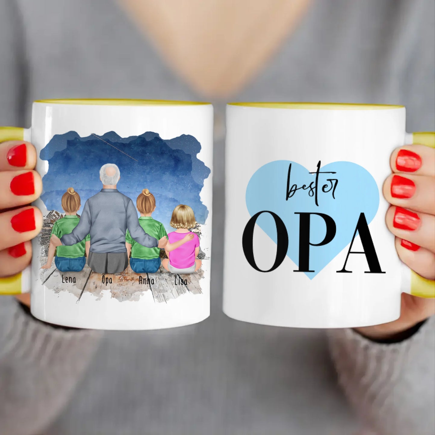 Personalisierte Tasse für Opa (2 Kinder + 1 Baby + 1 Opa)