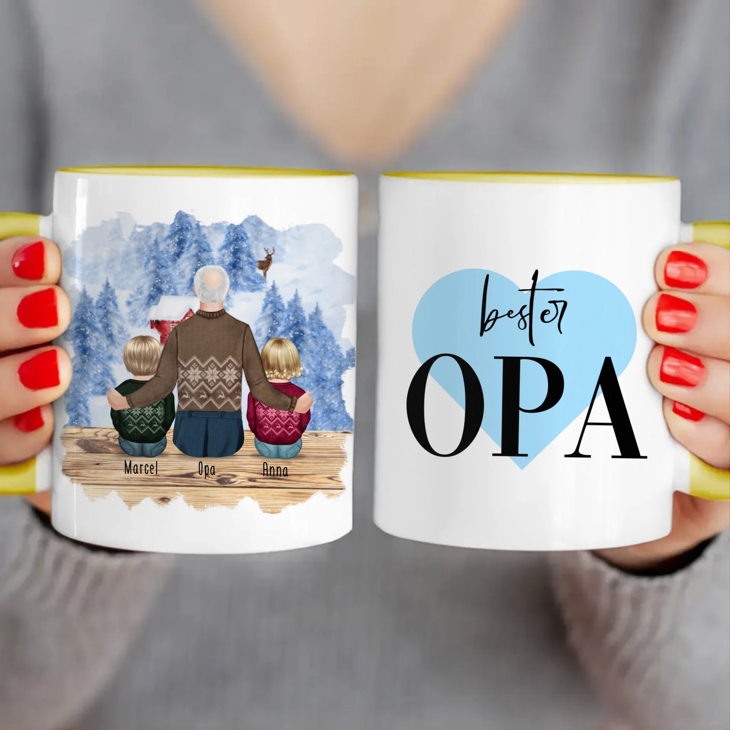 Personalisierte Tasse für Opa (2 Babys + 1 Opa) - Weihnachtstasse