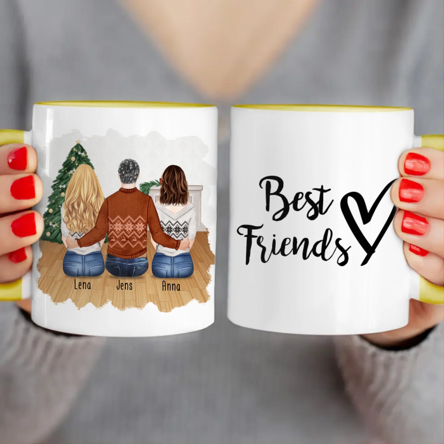 Personalisierte Tasse - Beste Freunde (2 Frauen + 1 Mann) - Weihnachtstasse