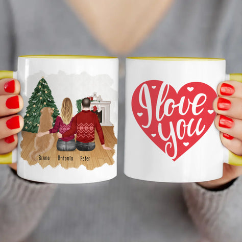 Personalisierte Tasse mit Pärchen und 1 Hund - Weihnachtstasse