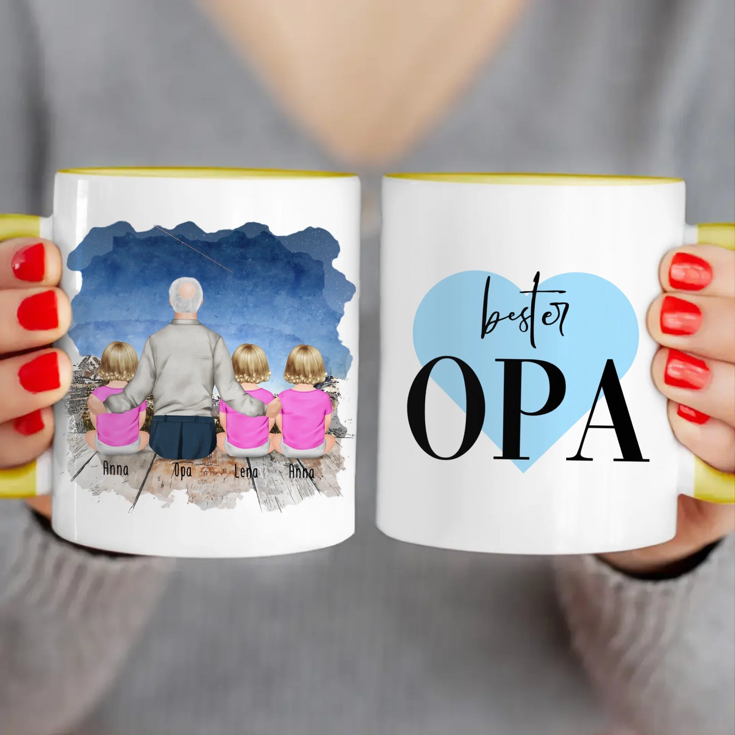 Personalisierte Tasse für Opa (3 Babys + 1 Opa)