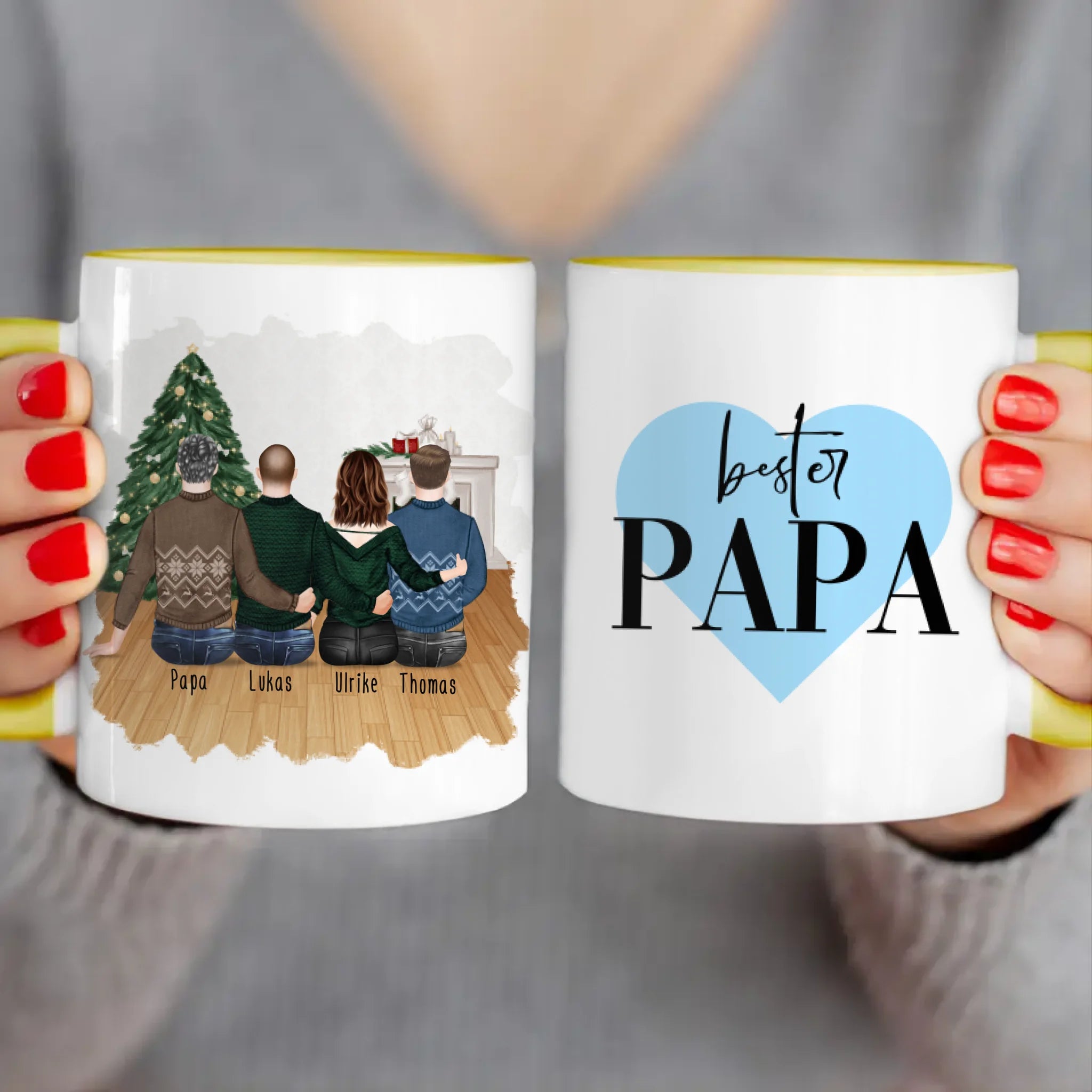 Personalisierte Tasse mit Vater/Tochter/Sohn (1 Tochter + 2 Söhne) - Weihnachtstasse