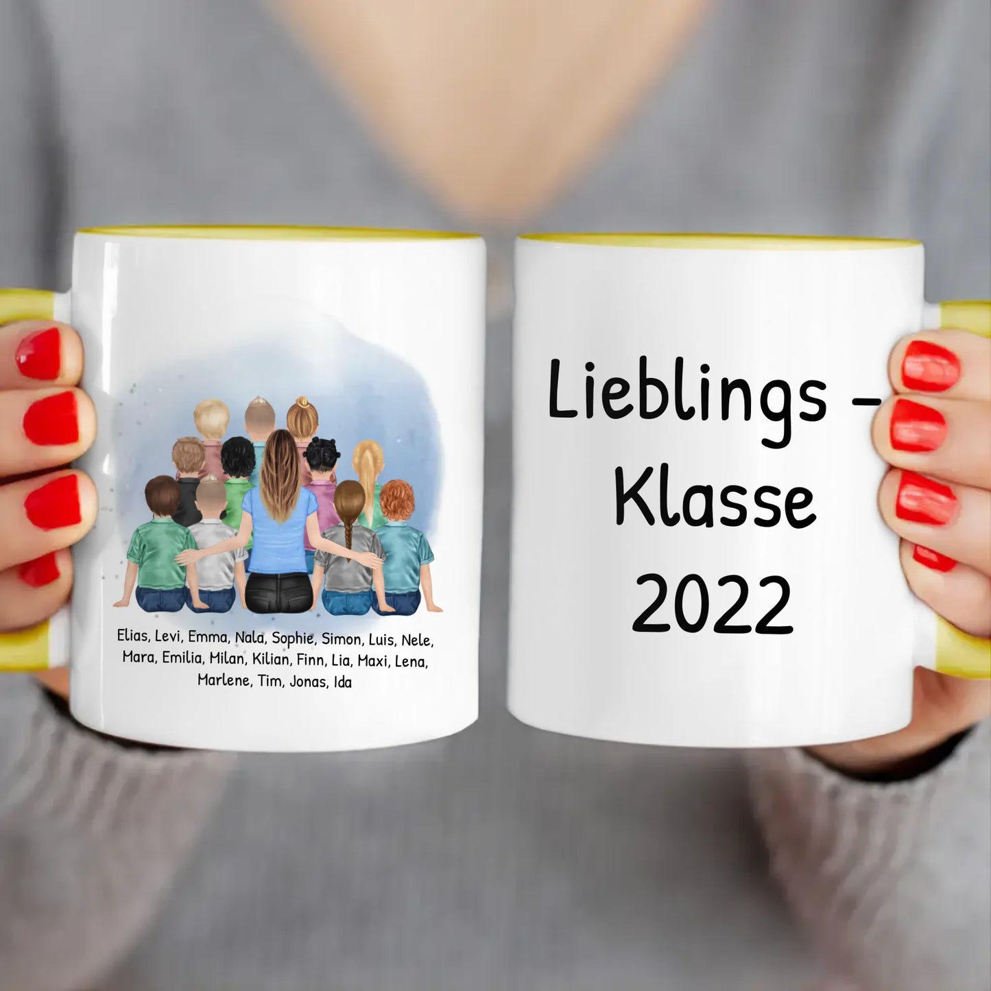 Personalisierte Tasse mit Lehrer/Lehrerin und Schulklasse (11-26 Schüler/Kinder)