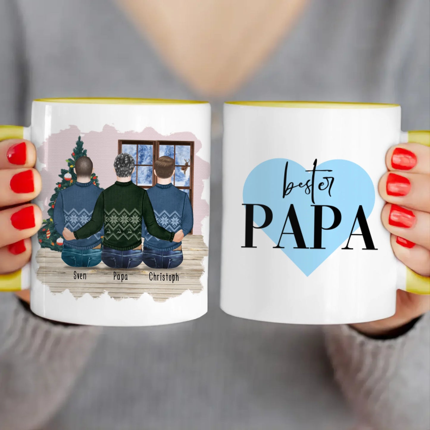 Personalisierte Tasse mit Vater/Sohn (2 Söhne) - Weihnachtstasse