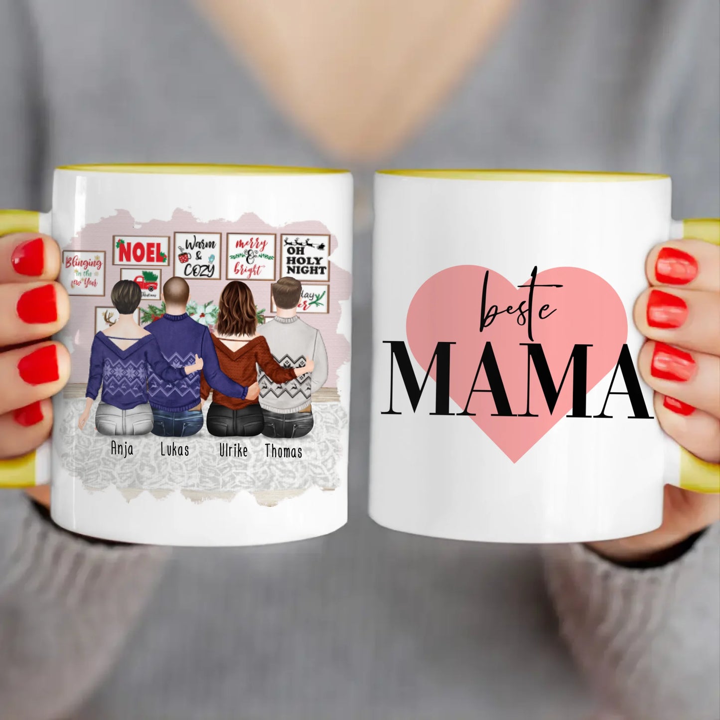 Personalisierte Tasse mit Mutter/Tochter/Sohn (1 Tochter + 2 Söhne) - Weihnachtstasse