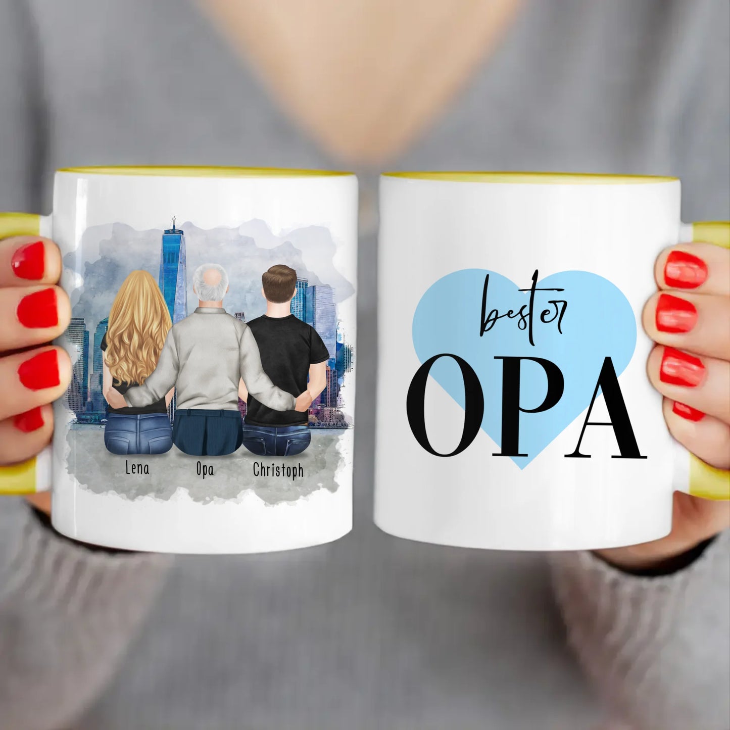 Personalisierte Tasse für Opa (1 Frau + 1 Mann + 1 Opa)