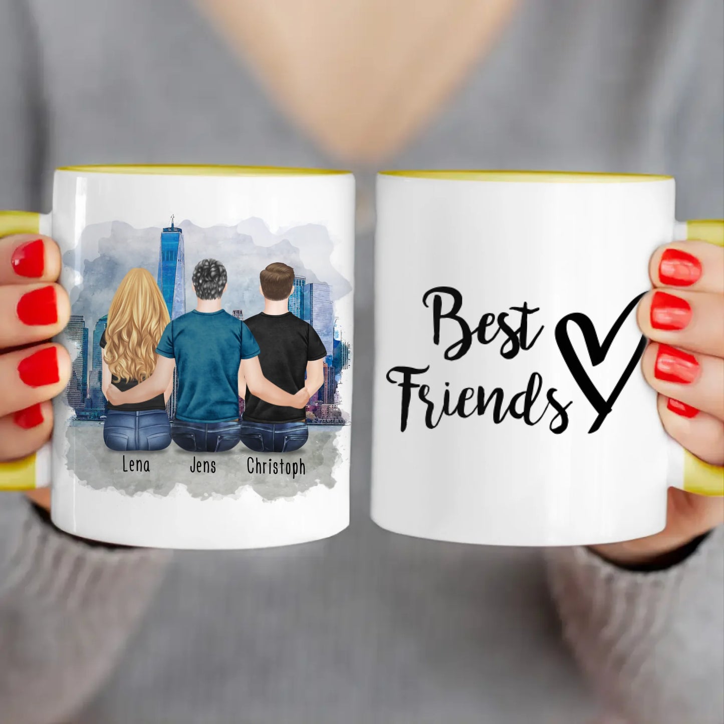 Personalisierte Tasse - Beste Freunde (1 Frau + 2 Männer)