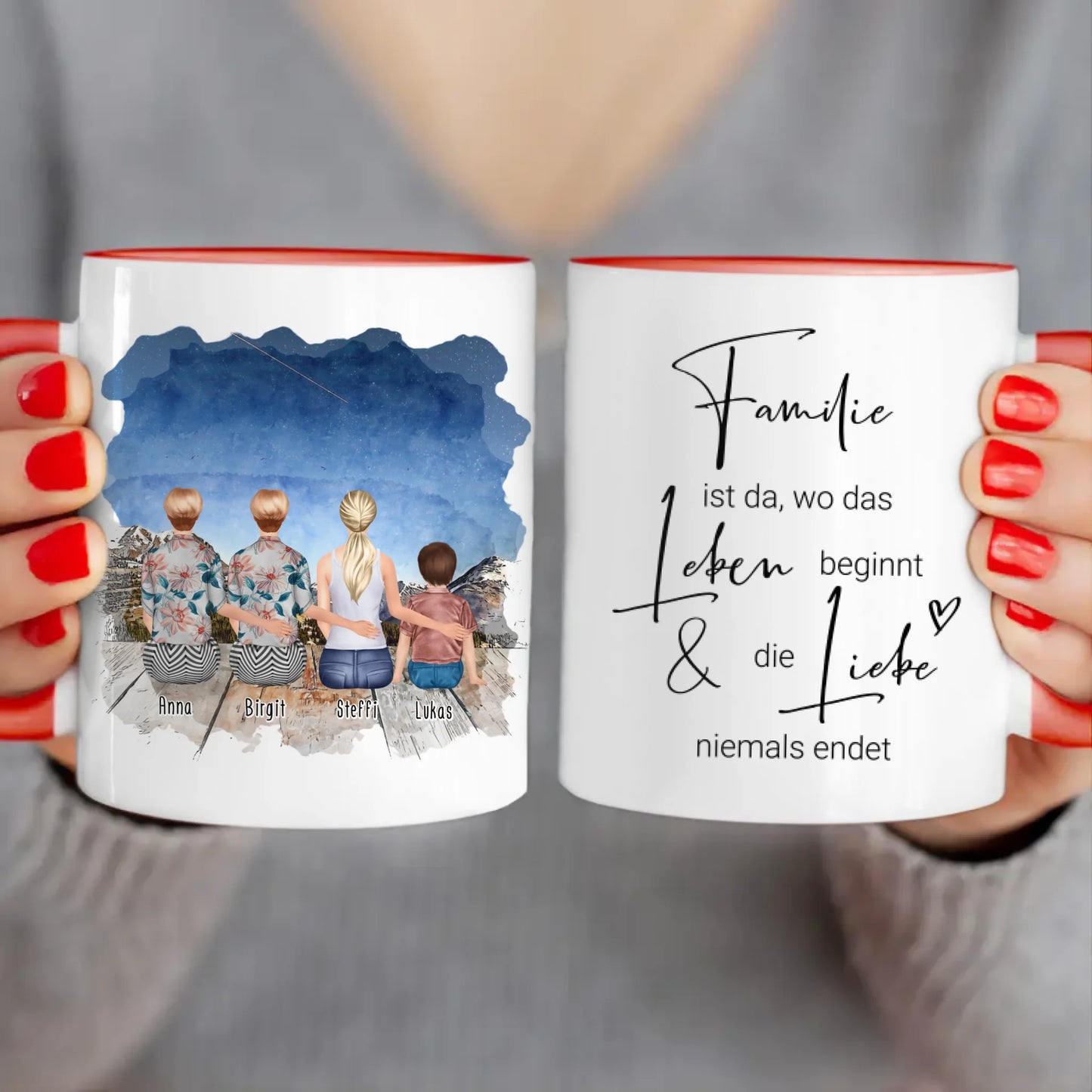 Personalisierte Tasse - 4 Generationen - Uroma, Oma, Mama, Kind