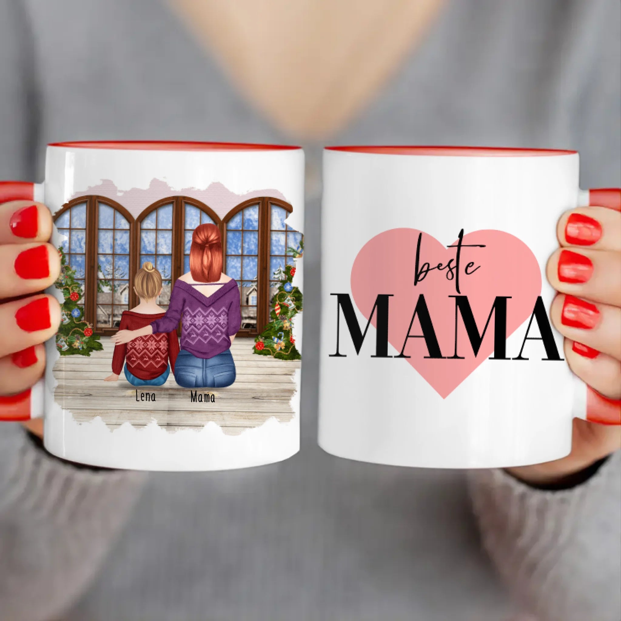 Personalisierte Tasse mit Mutter und Kind (1 Kind + 1 Mutter) - Weihnachtstasse