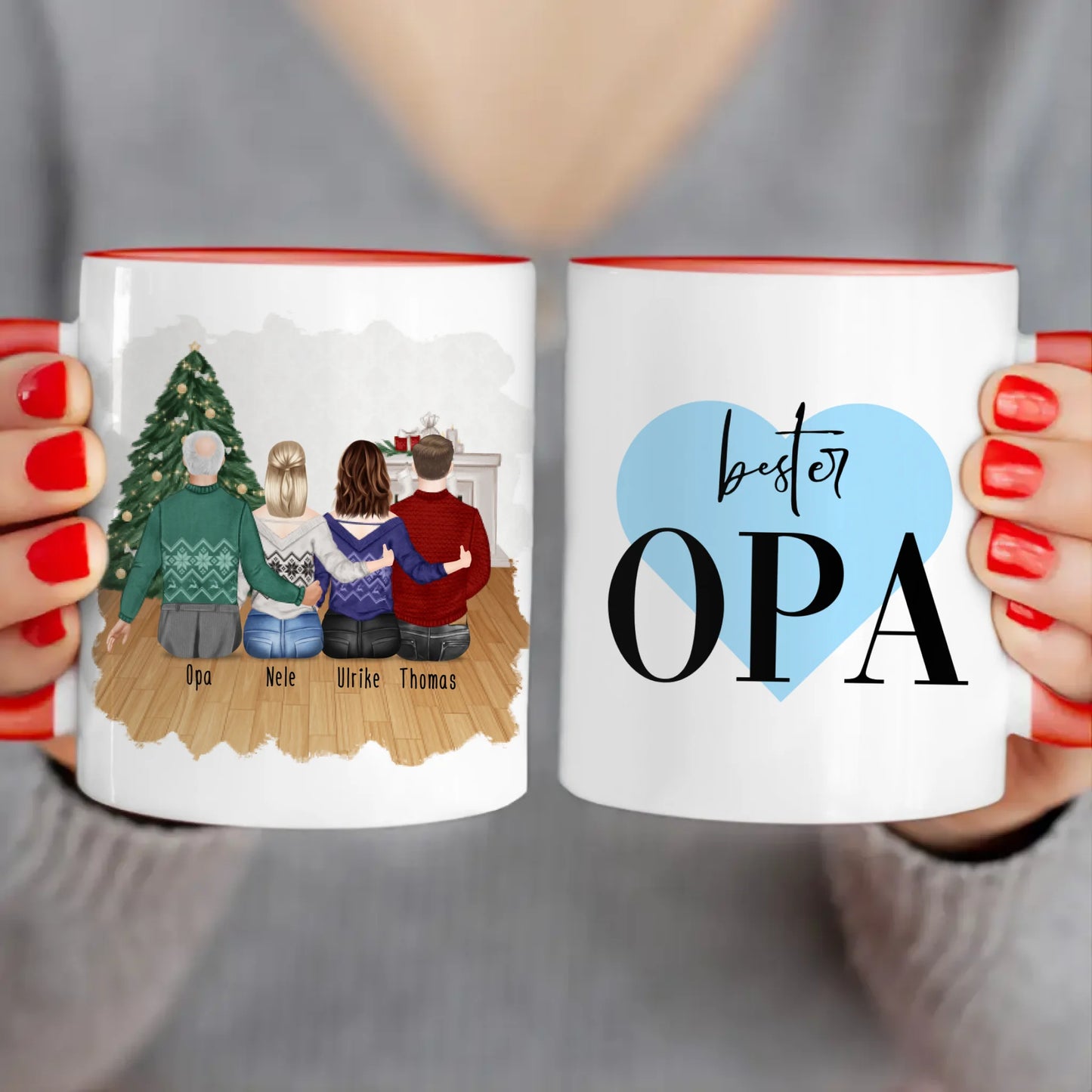 Personalisierte Tasse für Opa (2 Frauen + 1 Mann + 1 Opa) - Weihnachtstasse