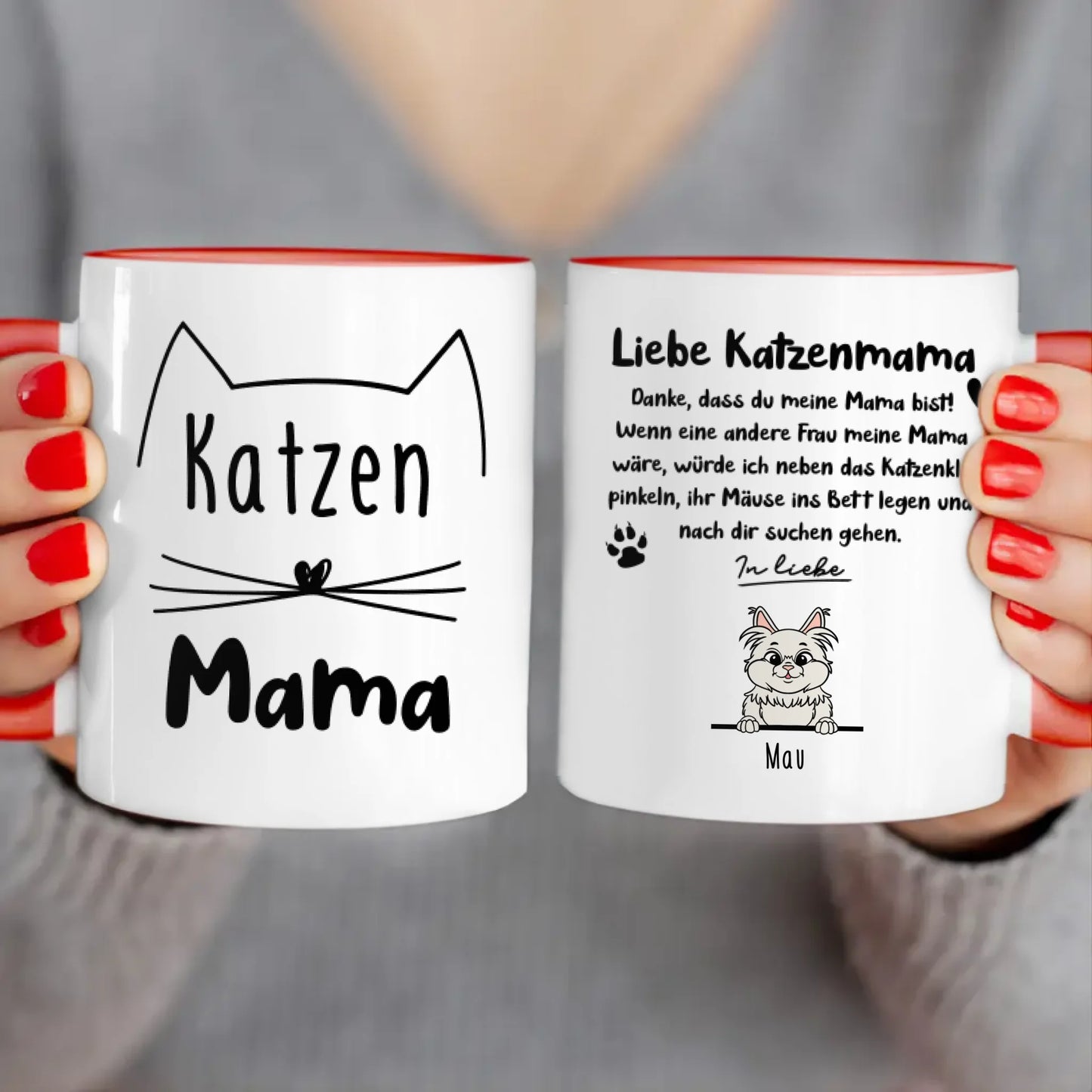 Personalisierte Tasse - Katzenmama/Katzenpapa (1-6 Katzen) (gezeichnet)