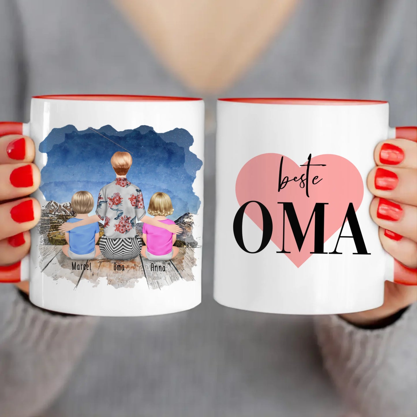 Personalisierte Tasse für Oma (2 Babys + 1 Oma)