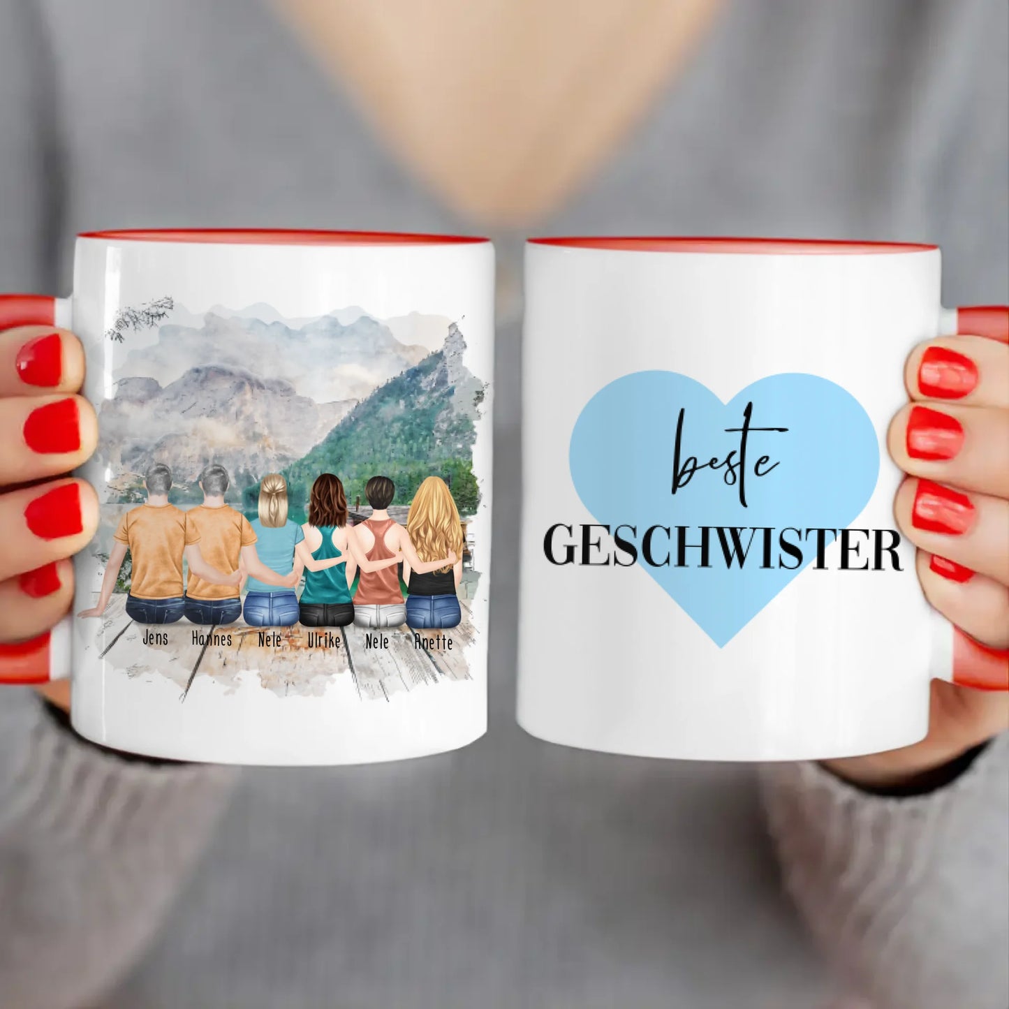 Personalisierte Tasse mit Bruder/Schwester (4 Schwestern + 2 Brüder)