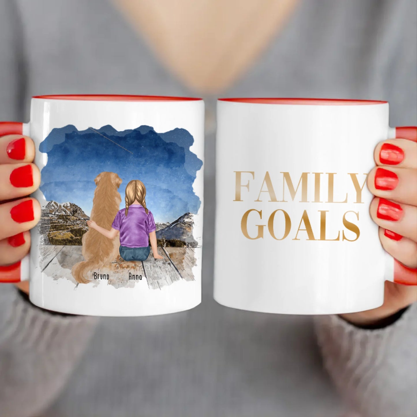 Personalisierte Tasse - 1 Kind und 1 Hund