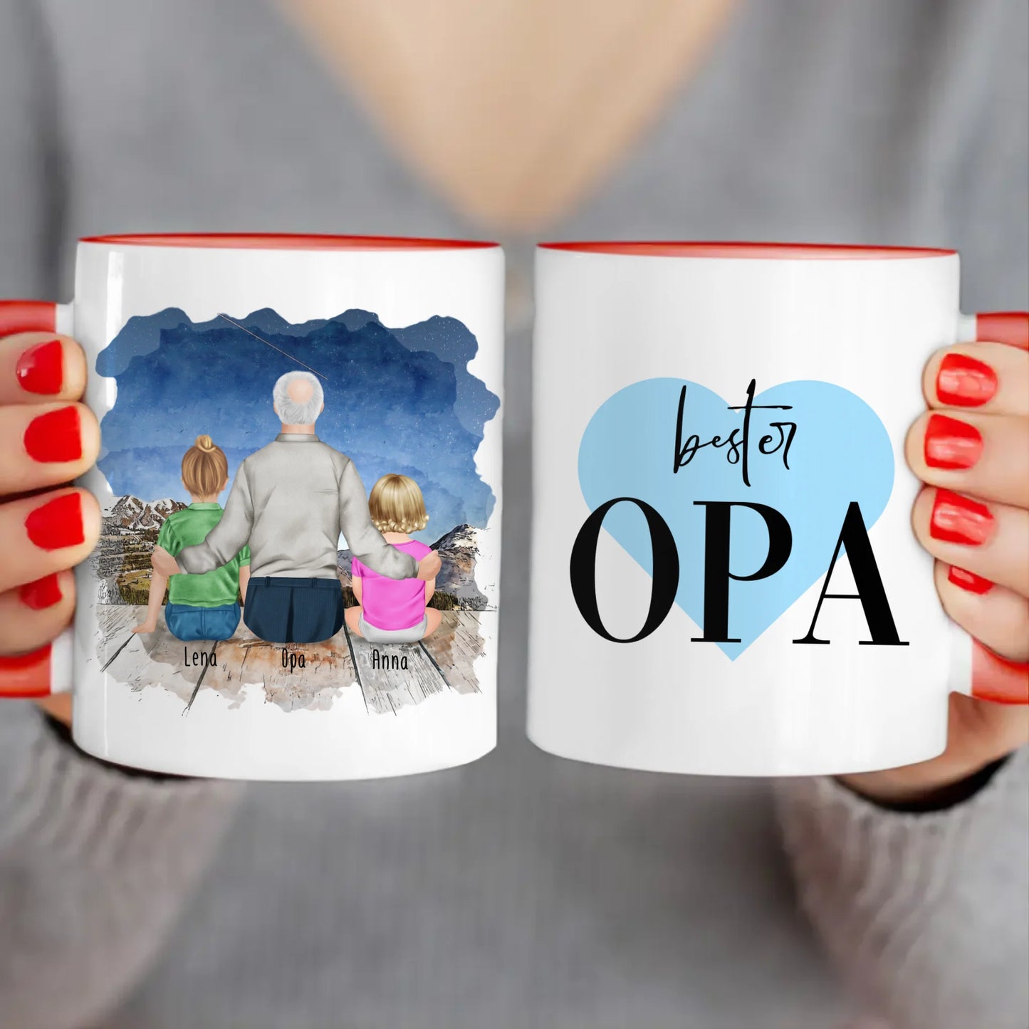 Personalisierte Tasse für Opa (1 Baby + 1 Kind + 1 Opa)