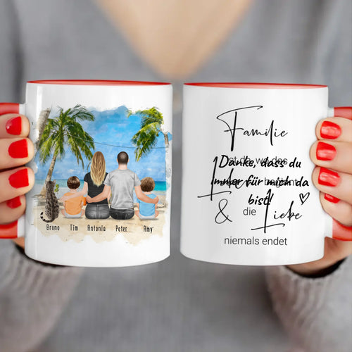 Personalisierte Tasse mit Familie + 1 Katze (2 Babys)