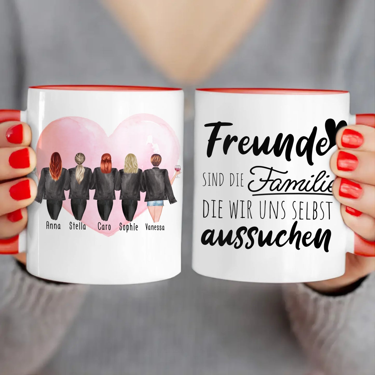 Personalisierte Tasse - Beste Freundinnen mit Jacken (5 Freundinnen)