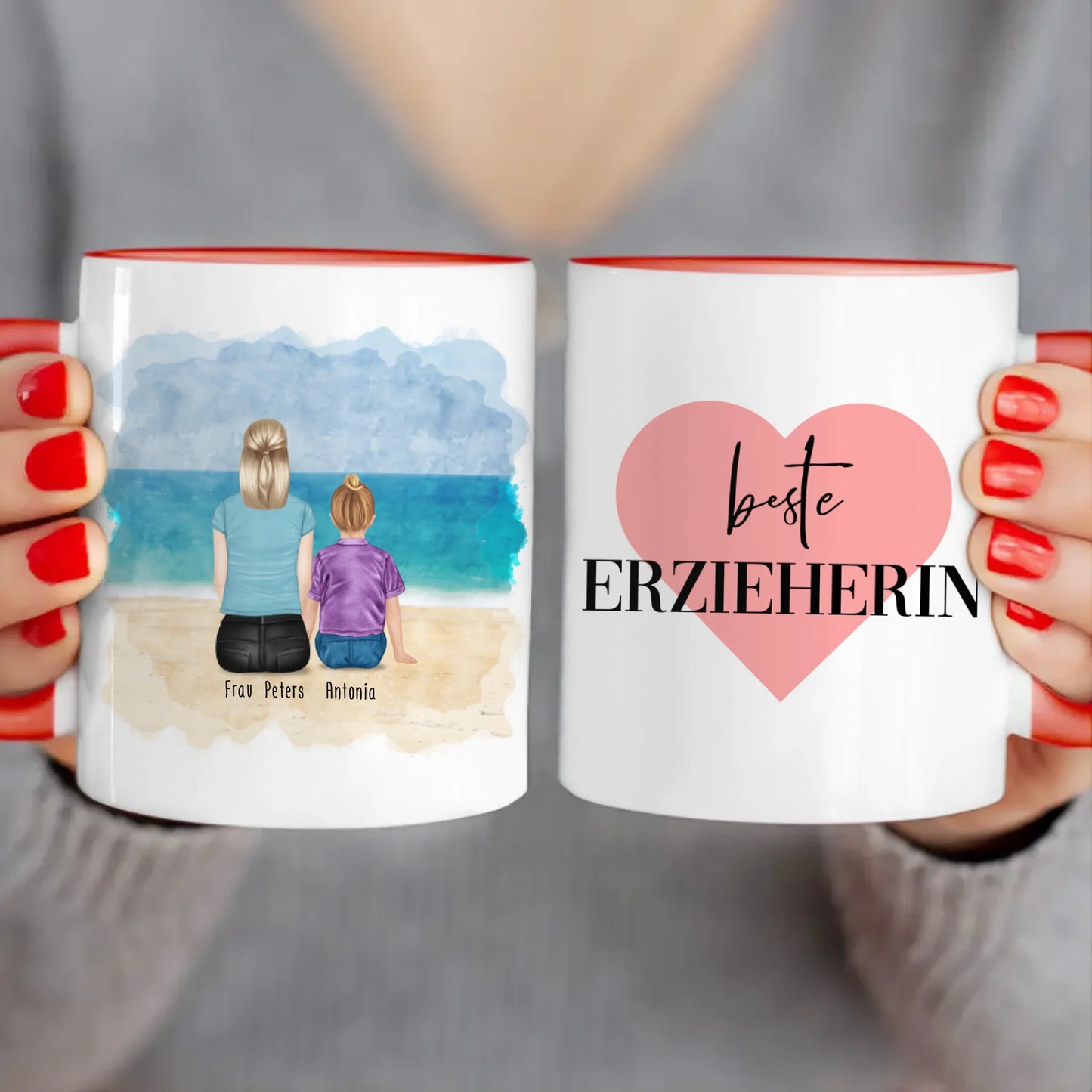 Personalisierte Tasse - Beste Erzieherin (1 Frauen + 1 Kind)