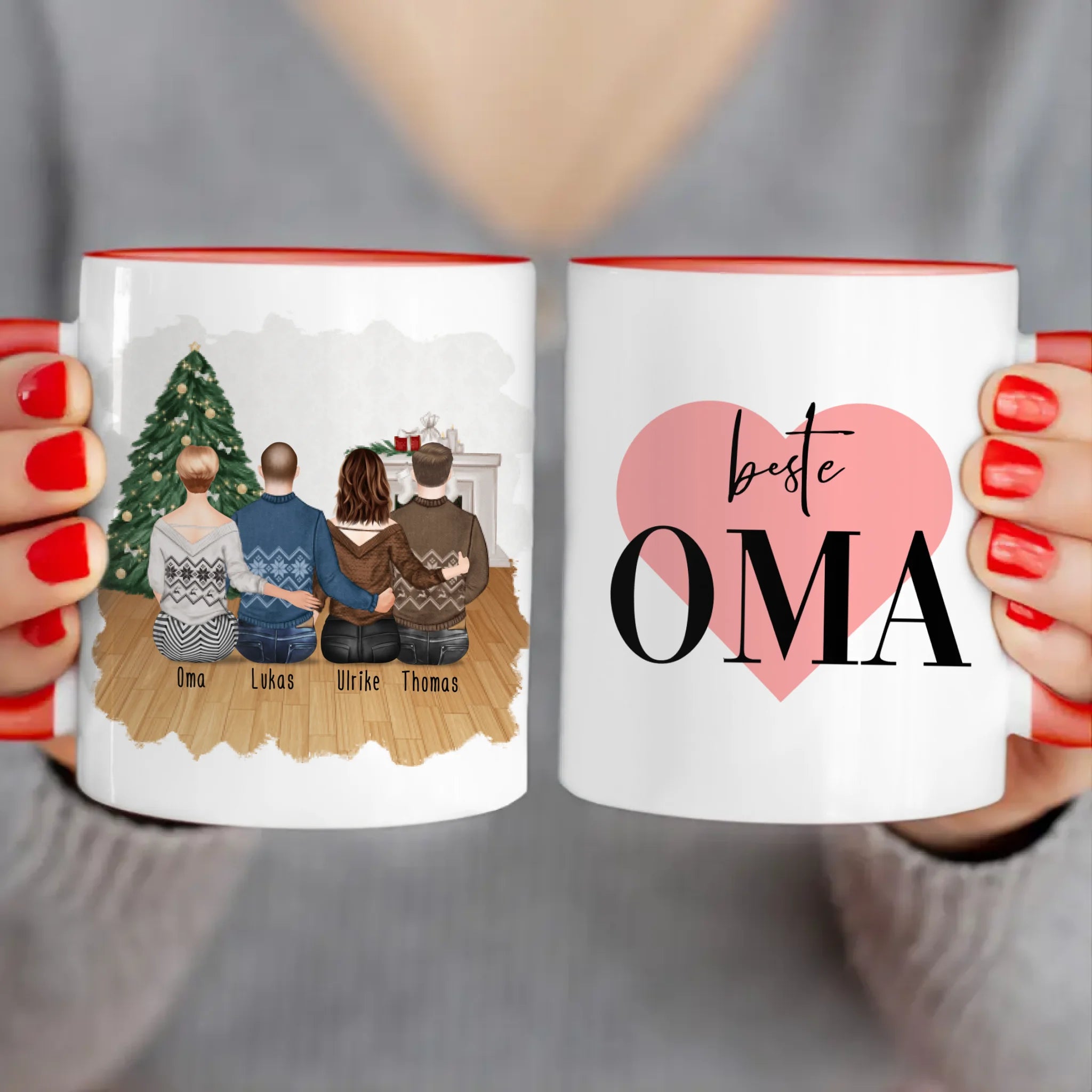 Personalisierte Tasse für Oma (1 Frau + 2 Männer + 1 Oma) - Weihnachtstasse